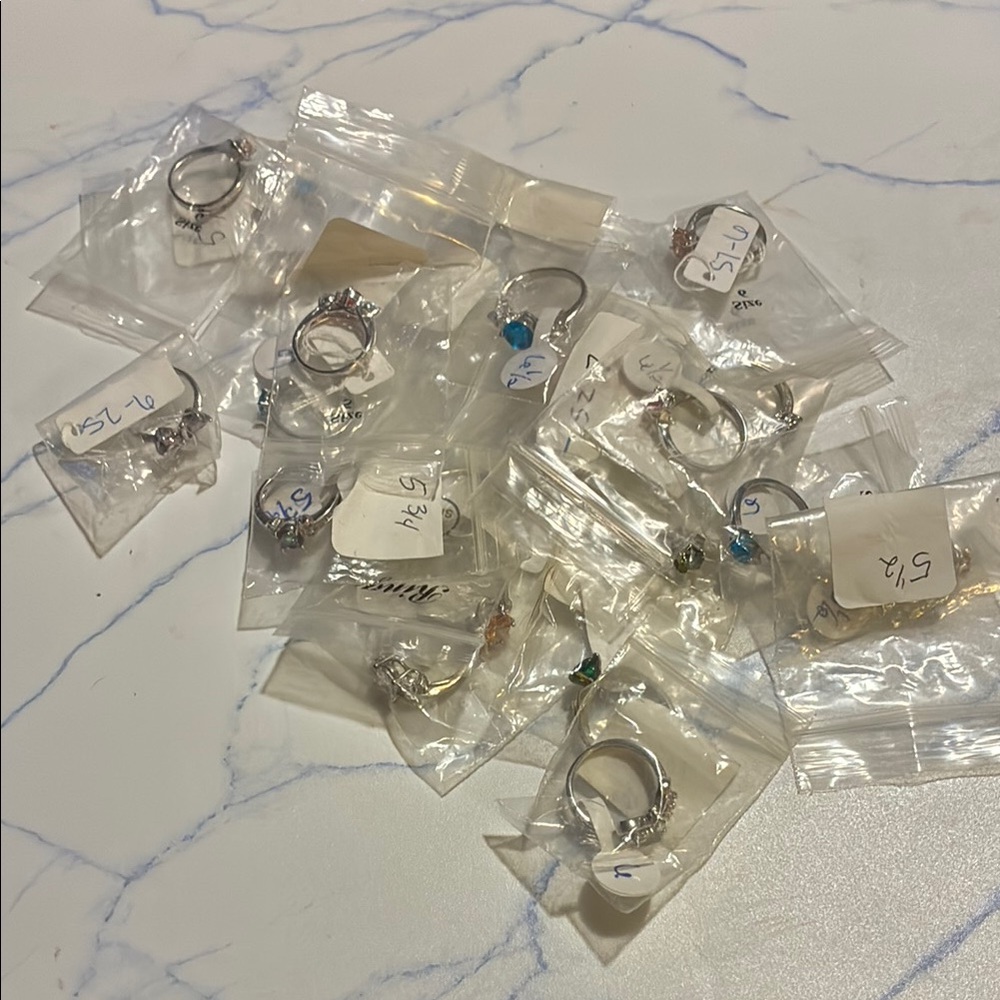 Bundle of 20- Rhodium plated Silver Rings with Gemstones various sizes